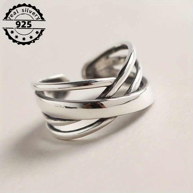 

Women's S925 Sterling Silvery Multi-layered Irregular , Adjustable Opening, Silvery Hollow Ring 3.9g/0.14oz