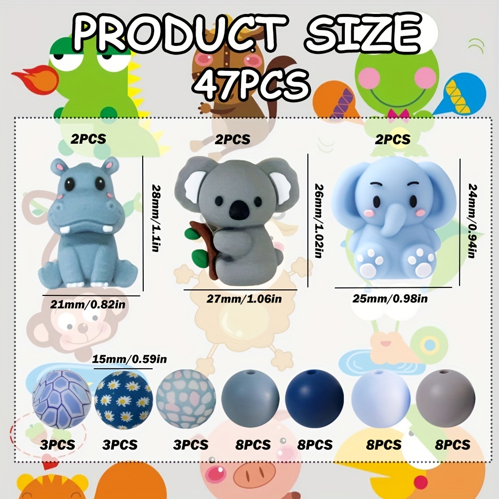 TEMU A Set Of 47 Silicone Beads Shaped , , And , Featuring A Cute 3d Design. Scattered Beads Come In Gray And Blue With Daisy Spots And Are Perfect