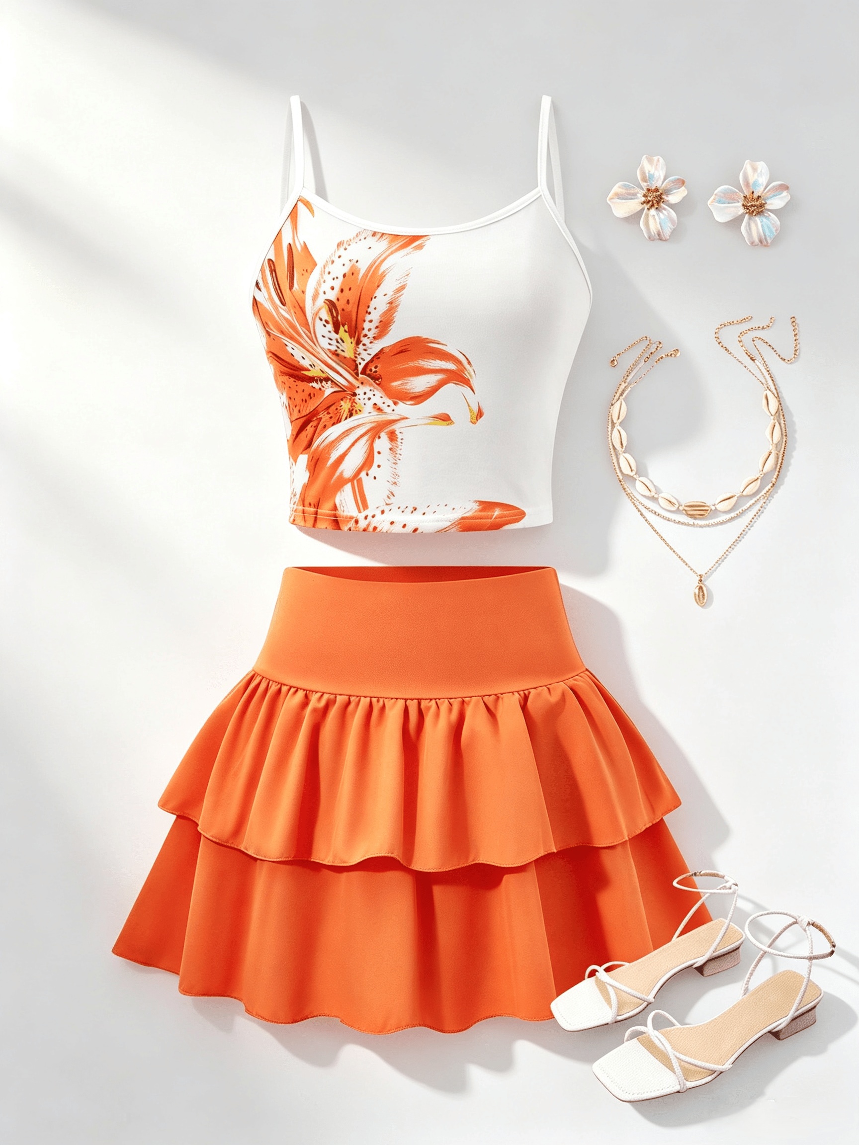Conjunto de Top Cami Floral Casual e Saia Cake para Meninas