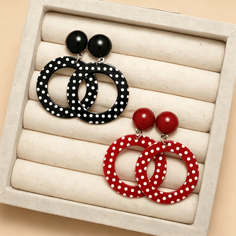 TEMU /set Of Stylish And Elegant Red And Black Polka Dot Hoop Earrings, Suitable For Women To Wear , Commuting, Banquets/parties, Travel, Vacations,