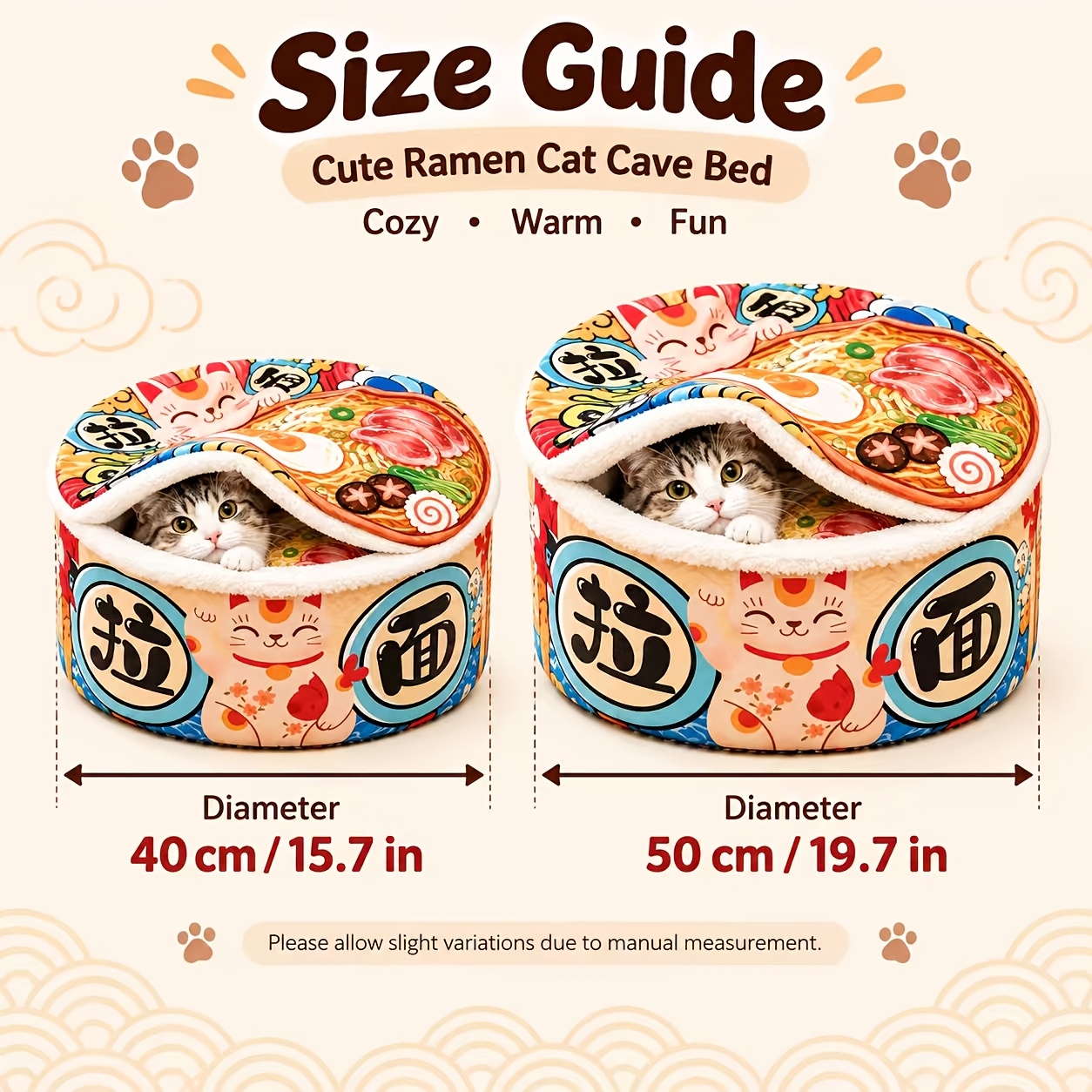TEMU Lit pour chat de bol de ramen - Peluche fermée et chaude, convient aux chatons et aux chats adultes, lit de couchage d'hiver de bol, aucun