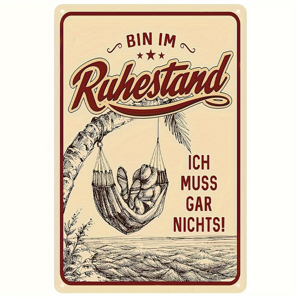 

1pc Retro Metal Aluminum Sign, German Text Tin Sign, Wall Art Decor, Vintage Garage Wall Decor, Restaurant Decoration, Cafe Bar Club Living Room Wall Decor Plaque