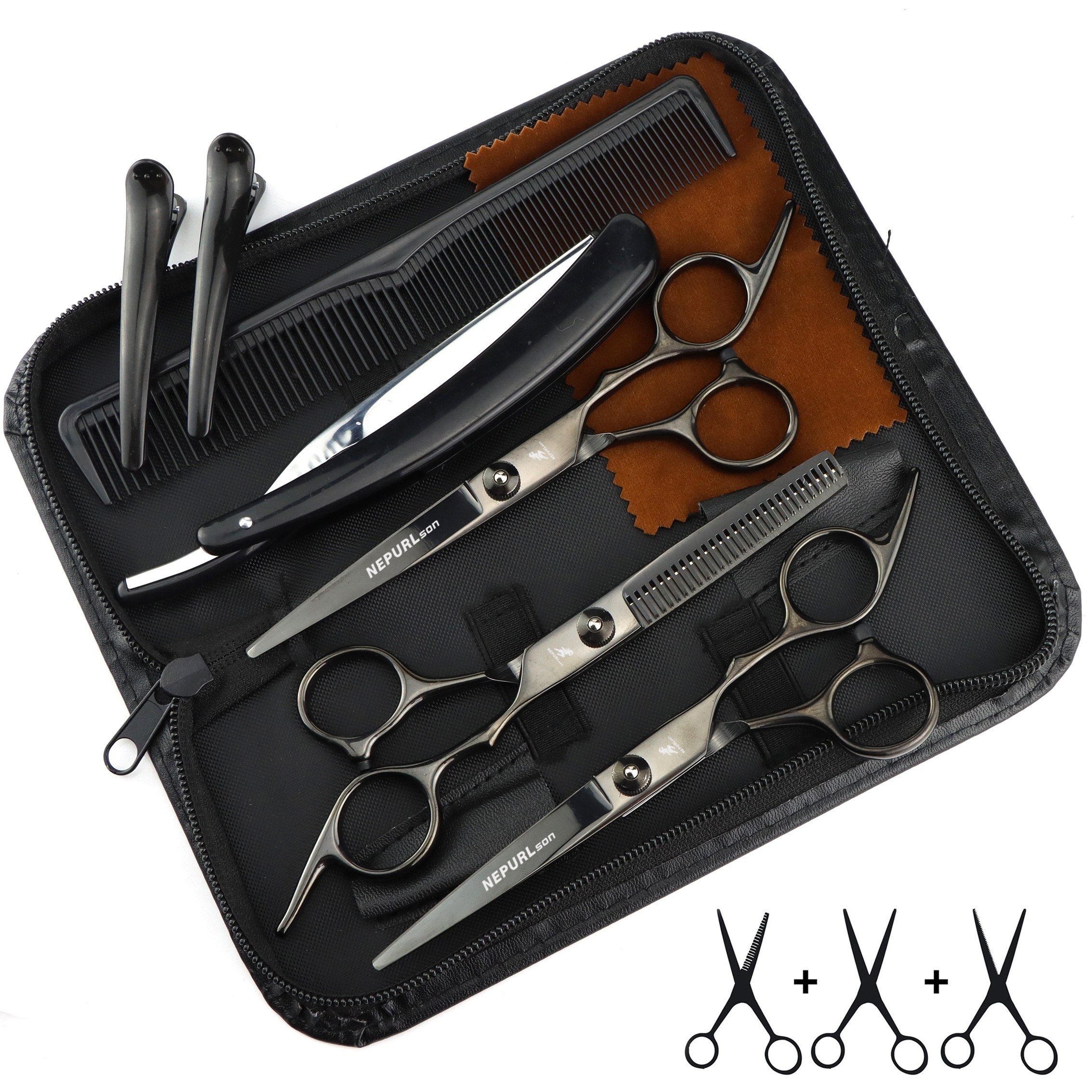  9pcs professional haircutting scissors set 6 0 inch texturizing thinning shears for all hair types right handed scent free Product details 3