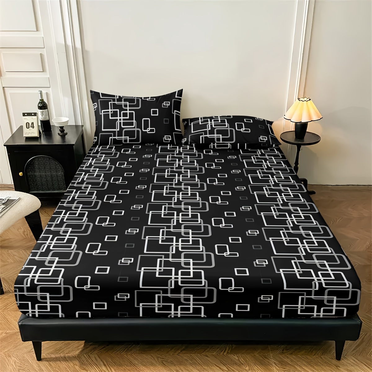 3pcs Geometric Bedding, Fashionable Classic Trendy Soft Comfortable, Suitable For Bedroom, 1pc Fitted Sheet And 2pcs Pillowcases, Core-free
