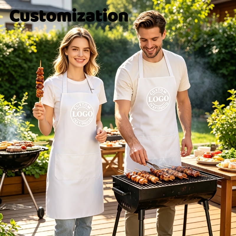 TEMU 1pc Custom Apron, Personalized With Logo/name/pattern, Unisex, Adjustable Elastic Waist Apron, Suitable As A Kitchen Apron With Pockets, Ideal