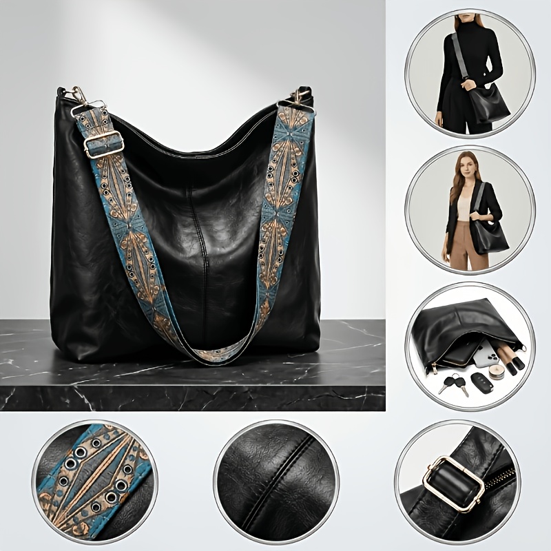Bohemian Style Large Capacity Women's Shoulder Bag, Vintage Wide Band Body Bag, Casual Commuter Bag Multi-use Vintage Large Capacity Commuter Bag Suitable For