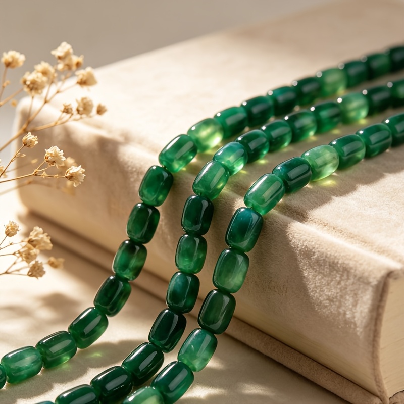 TEMU 8 X 12Mm Perles Longues en Cristal d'Agate Verte Naturelle - Libres pour la Fabrication de Bijoux, Perles Naturelles Adaptées aux Bracelets, ,