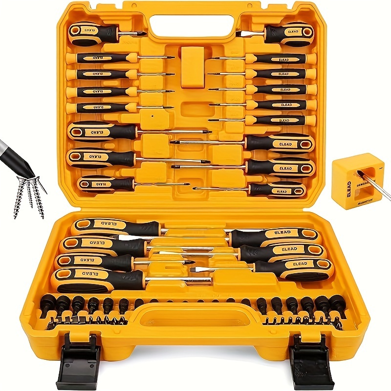 

Ensemble de 86 Tournevis Magnétiques avec Étui - , Hex, Torx, & Écrous, Poignées Ergonomiques - Idéal pour Mécaniciens &