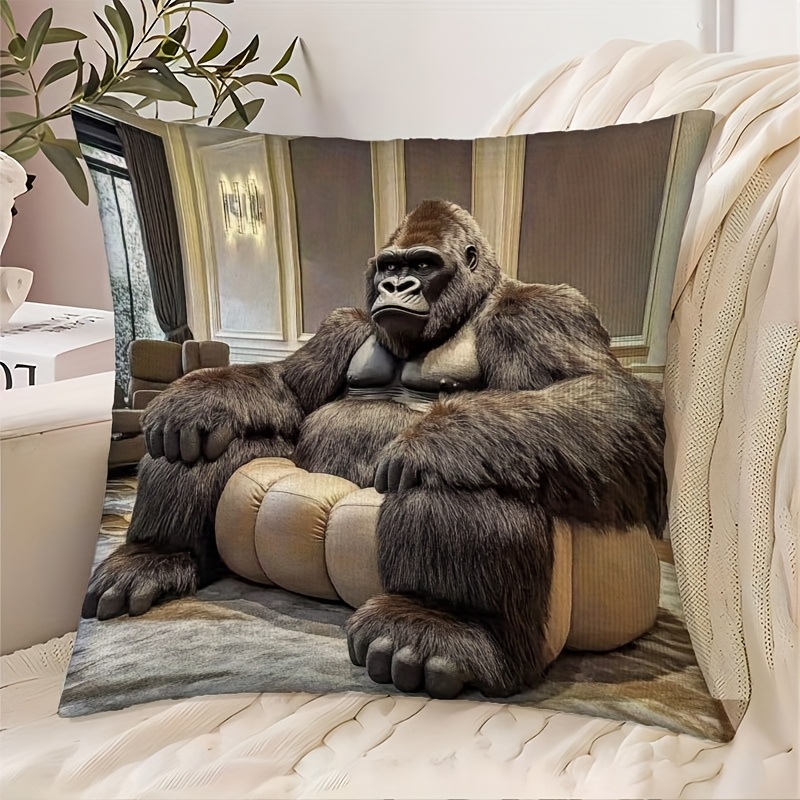 TEMU 1pc, Gorilla Fur Sofa Pillow Cover, 18x18 Inches, Gorilla Design, Zipper Closure, Single-sided Print, Pillow Insert Not Included, Polyester,