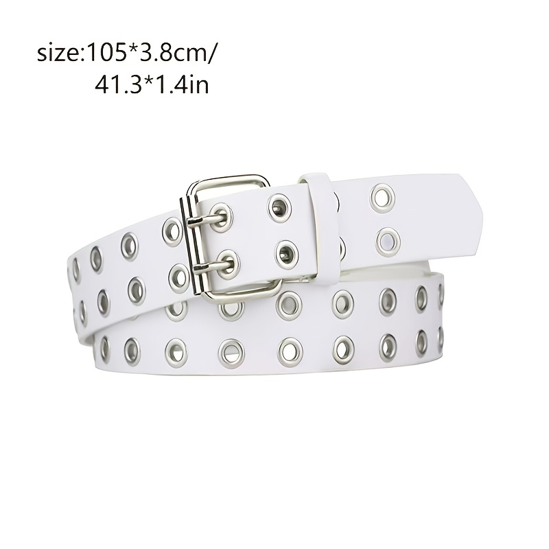 2pcs Double Pin Buckle Belts Eyelet PU Leather
