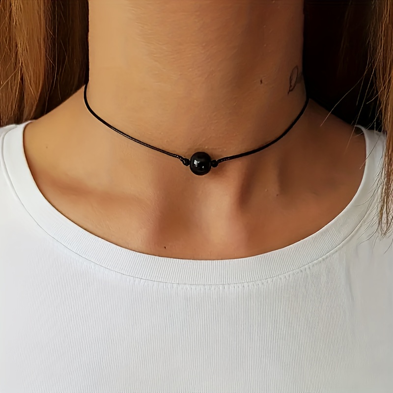 TEMU Collar de Ónix Natural - Gargantilla Minimalista de Cuentas, Joyería del Ojo y , para Uso Diario y Fiestas, Regalo Ideal para , Aniversarios y