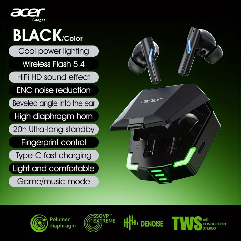 Image of Acer Tws Wireless Earphones, Heavy Stereo + Call Noise Reduction, Ultra-long , Sports Running In-ear, Low Latency , Hifi Sound, Lightweight , Stylish Design, For Long Periods