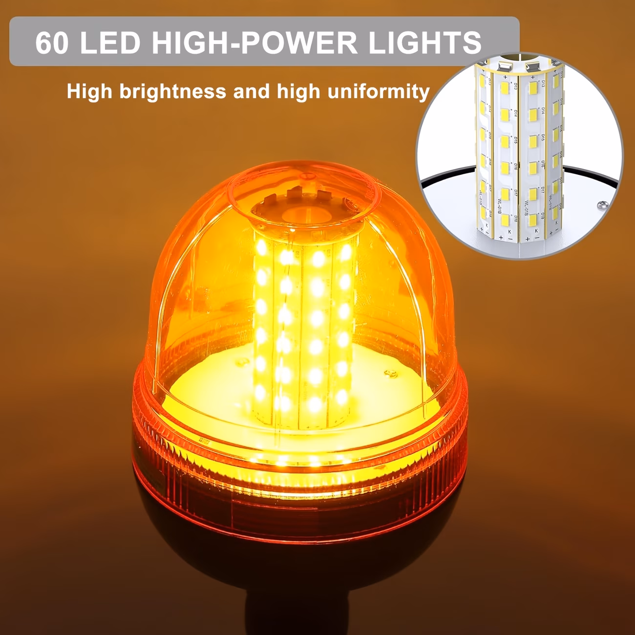 60 led аграрен ротирачки светло, 3 режими на , 12-24v, килибарна светлосна лента - флексибилен за моторна кула, трактор, голф, utv, приколка, камион, опционално со држач, без батерија Детали за производот 0