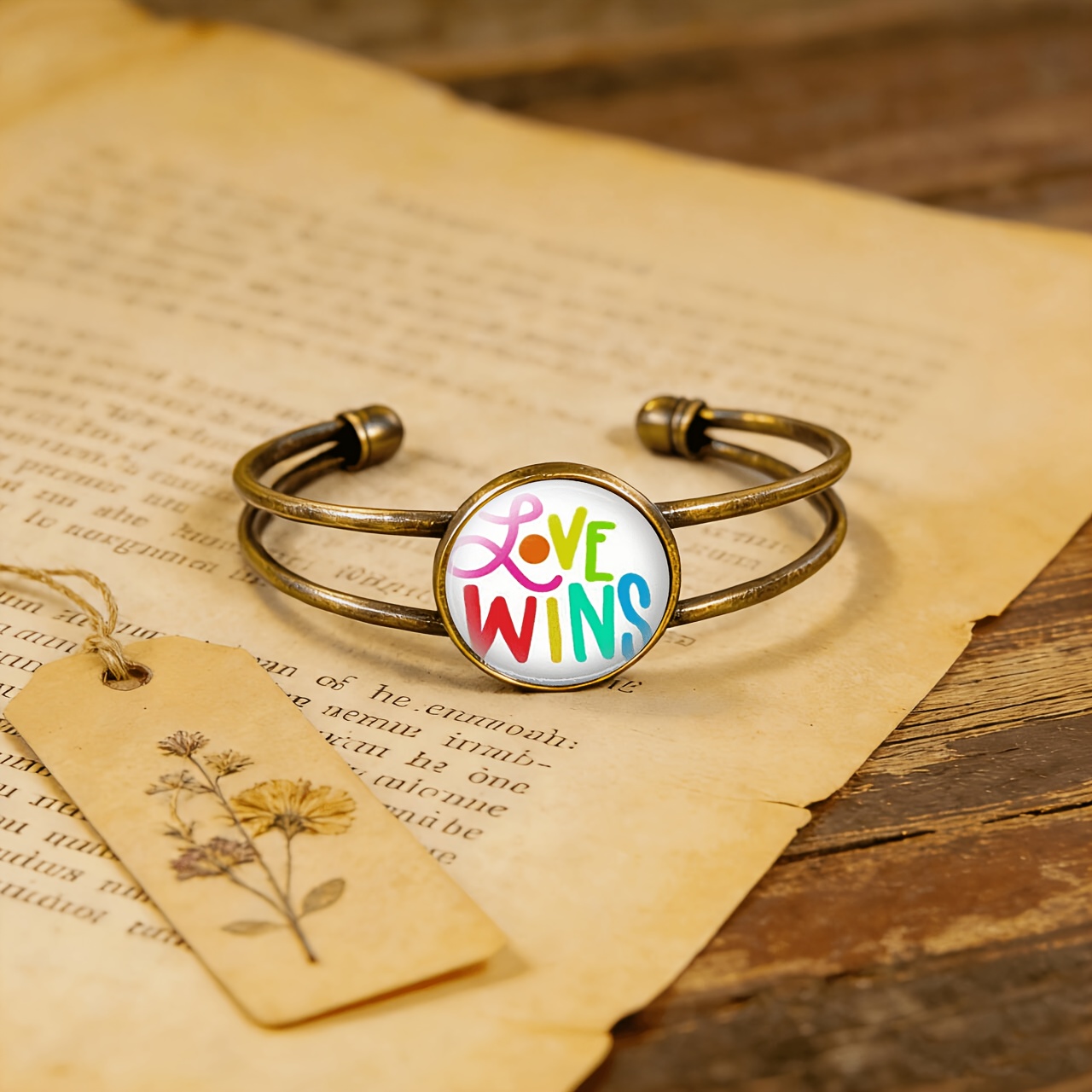 Antique Cyan Double-Layer Adjustable Bracelet with LOVEWINS Design