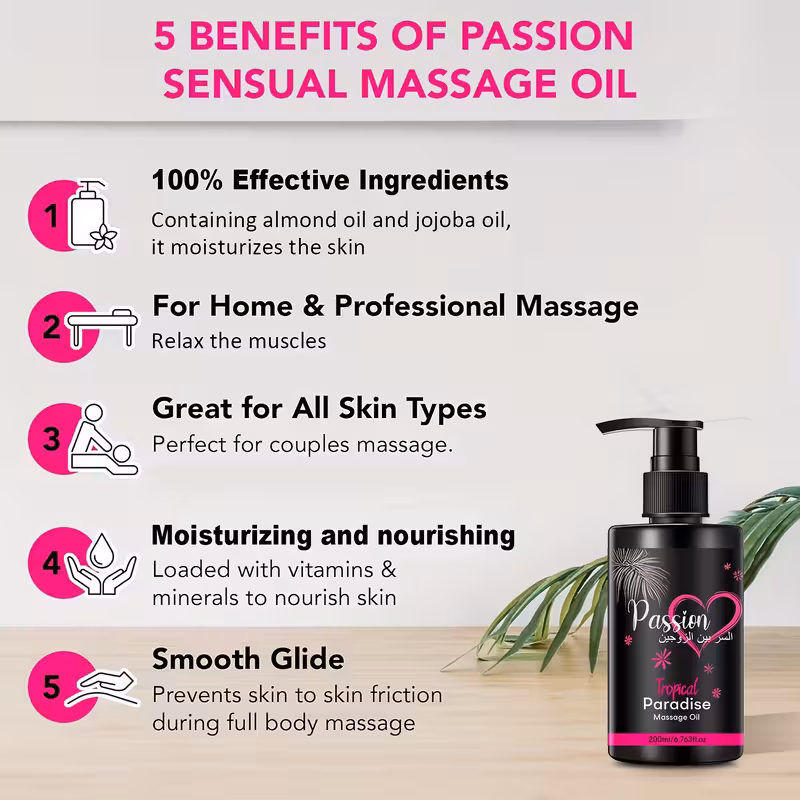 زيت تدليك الجنة بالفيتامينات والمعادن - تغذية عميقة وترطيب بلون بيج فاتح، انزلاق لطيف وسلس، خفيف الوزن وغير دهني - مثالي للتدليك الزوجي تفاصيل المنتج 4