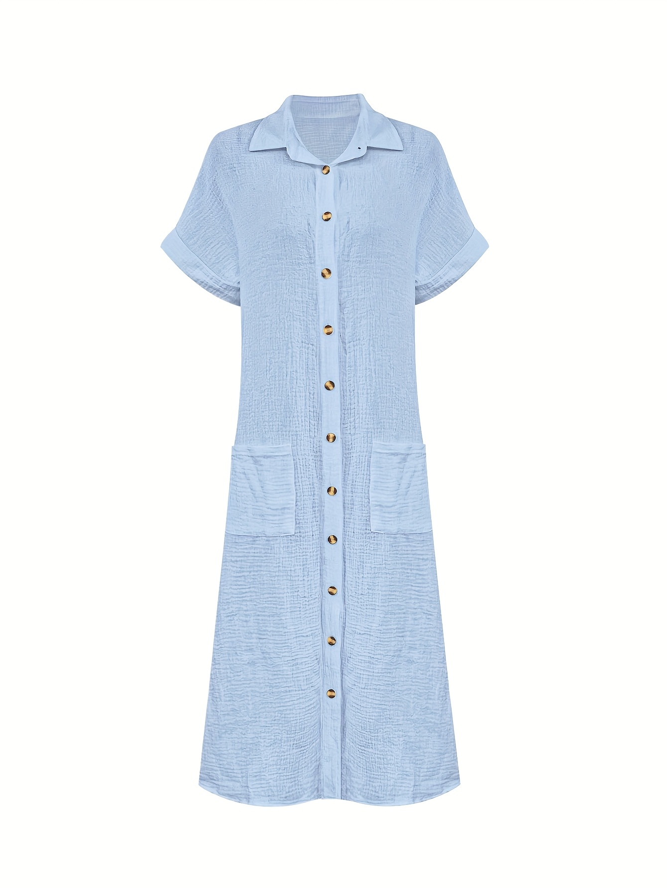 womens casual button shirt dress white short sleeve long Temu