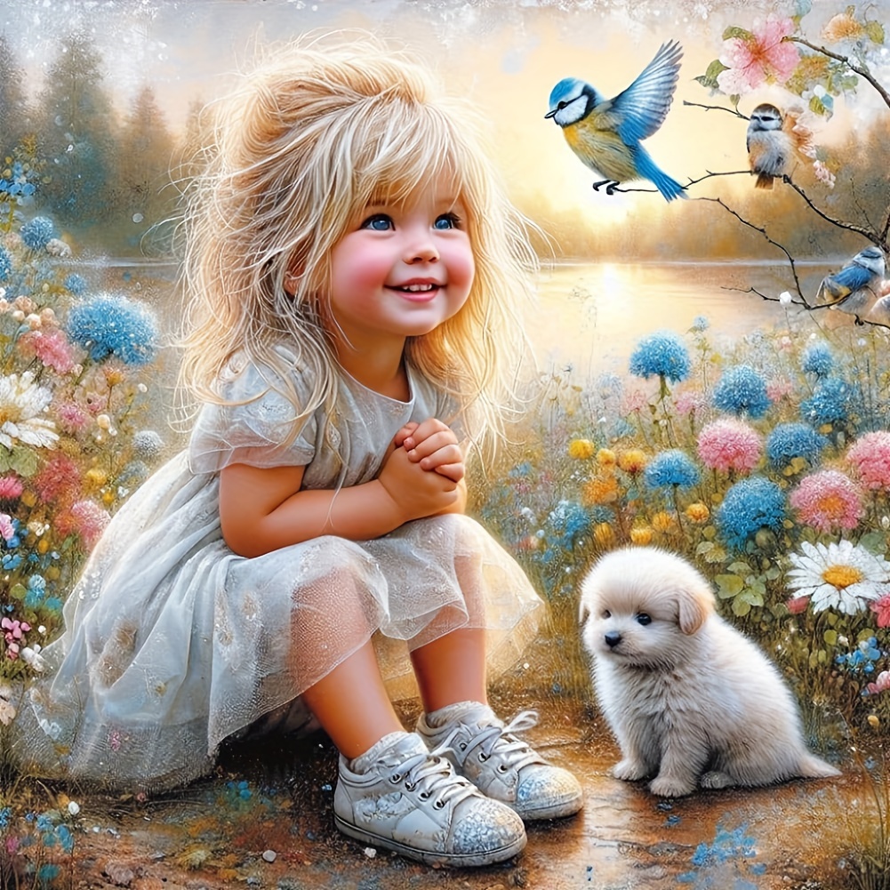 

5d Diy Diamond Painting Kit - Princess & Puppy Theme, Acrylic Round Diamond Embroidery Cross Stitch Arts Craft, Wall Decor Gift Set Without Frame