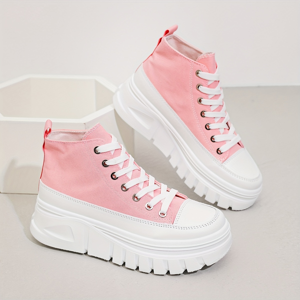 womens high top lace sneakers thick platform sole height - Temu display picture 3