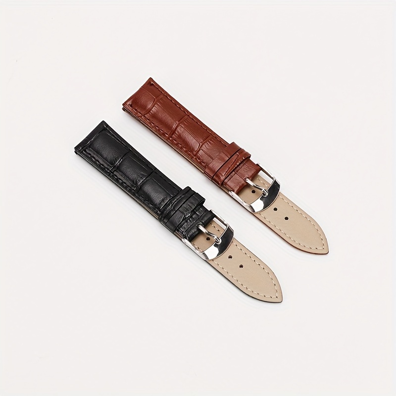 

1pc Genuine Leather Cowhide Watch Band For Men And Women, Stitch Watchband Compatible With 12mm, 14mm, 16mm, 18mm, 20mm, 22mm, 24mm, Watch Accessories With Solid Buckle, Ideal Choice For Gifts