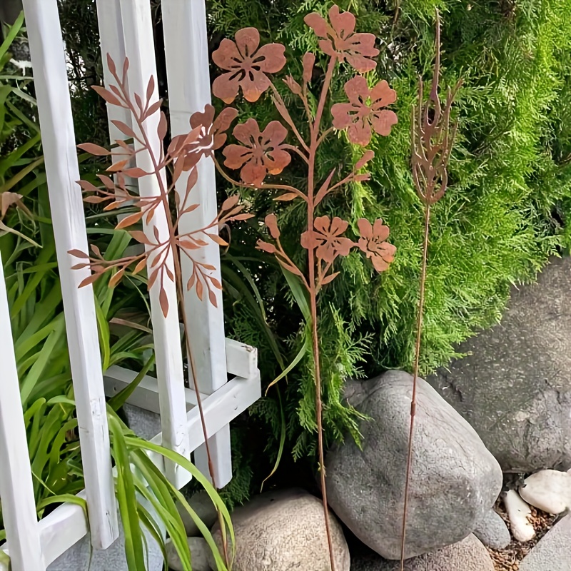 

Contemporary Metal Rusty Bouquet - 12pcs Decorative Pole Mount Plant Pot Accents, Metal Garden Art, Rustic Flower Stake Home & Garden Decor Ornament, No-electricity Needed