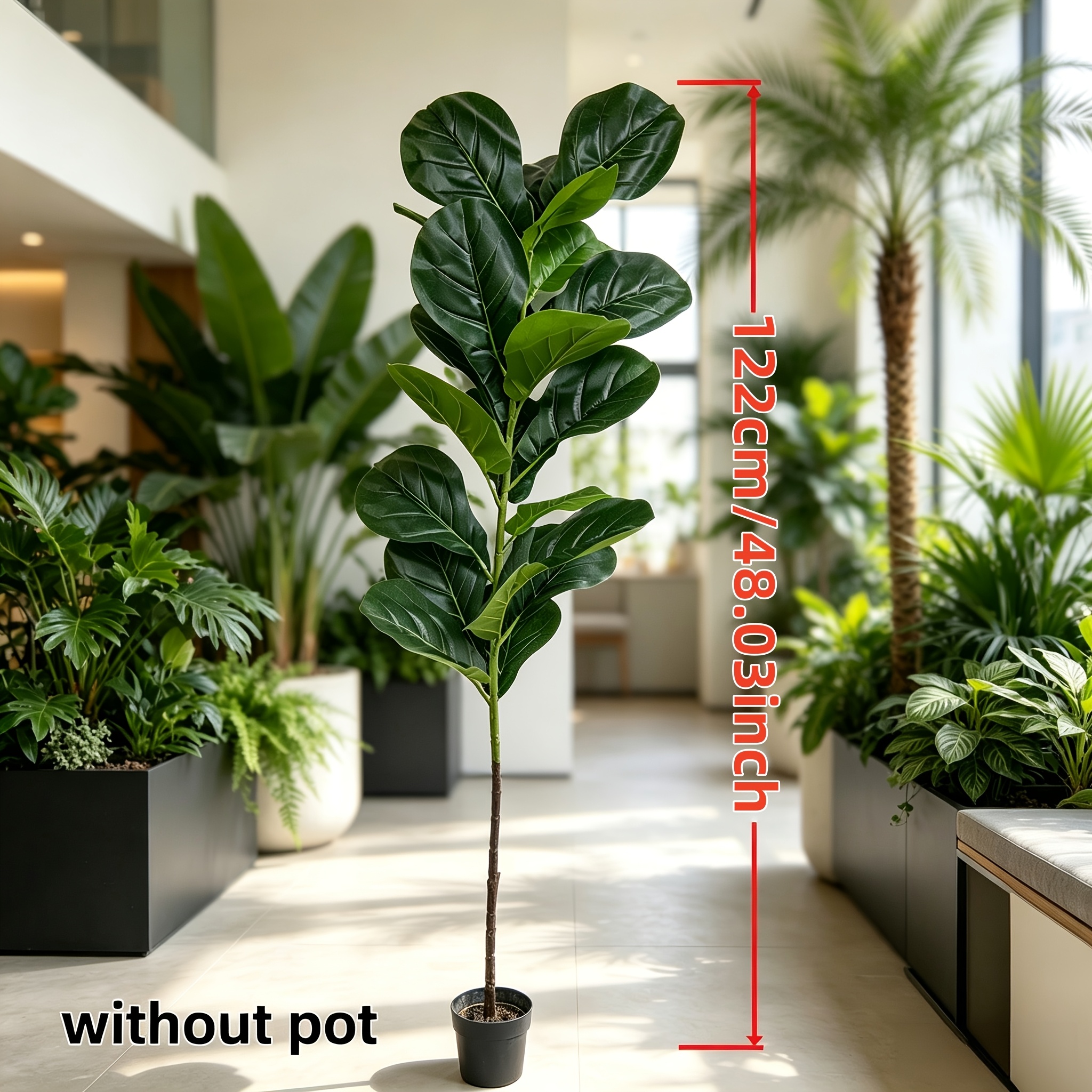 TEMU 48.03 Inch Xl Artificial Palm Tree, Dense Realistic Faux Leaves, Maintenance-free Evergreen Greenery For Office, Poolside, Villa, Hotel Decor