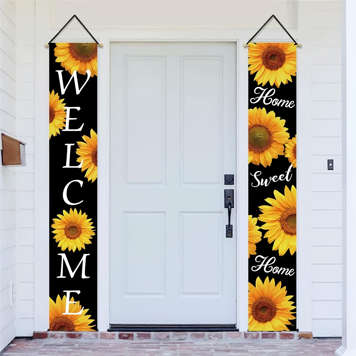 

2pcs Sunflower Welcome Door Banners, Polyester Hanging Porch Signs, 71x12 Inch, No Electricity Needed, Room Decor Porch Flags