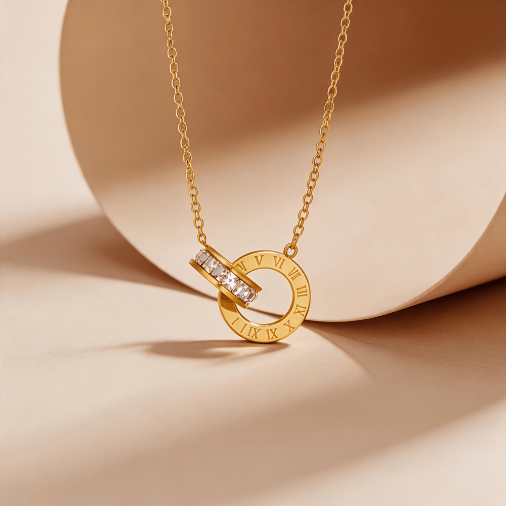 Women's Dual Interwoven Circular Necklace in Hypoallergenic Stainless Steel