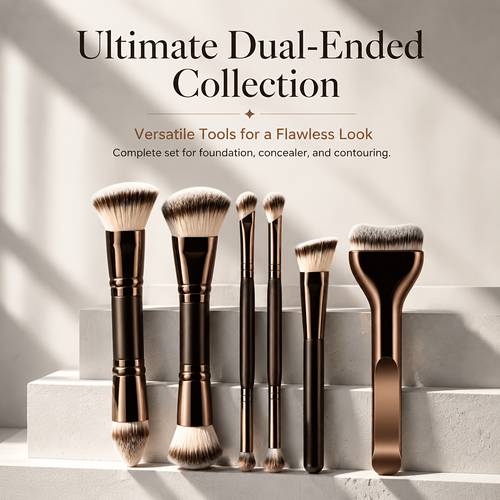 6pcs double ended makeup brush set tongue brush cushion head powder brush contour brush and eye brushes premium synthetic bristles and abs handles ideal for powder blush highlighter and contour