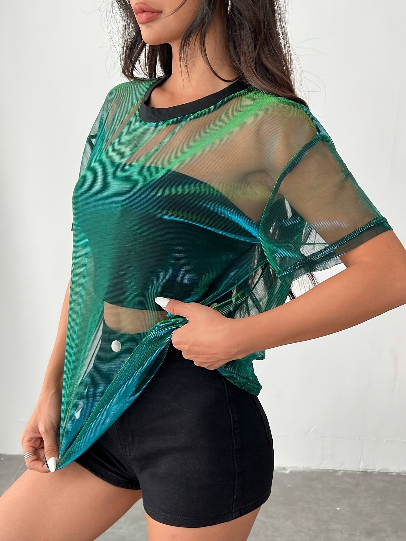 womens gradient color mesh panel summer t shirt elegant - Temu