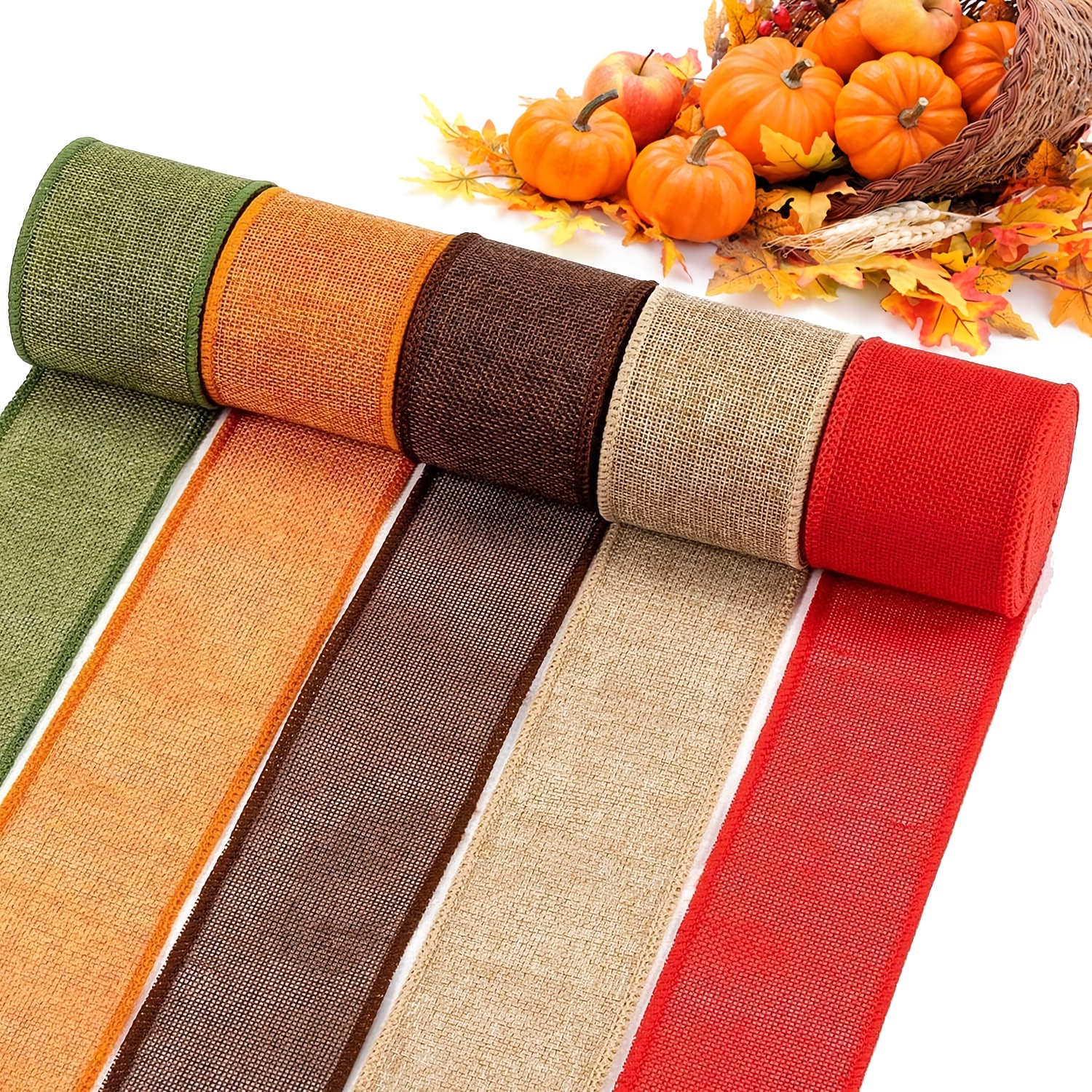 5 Rolls Christmas Burlap Ribbon - Total Length 22.86 meter, Autumn Wired Edge Ribbon Suitable for Gift Wrapping Bows,   Supplies Wedding Holiday Fall Decorations 6.35 cm Wide, Merry Christmas Ribbon, Ribbons for Packaging, Christmas Bows for Crafts, Outdoor Christmas Decorations, Vintage Ribbon, Seasonal Decor, Rustic Decor, Textured Material, Handcrafted Look, DIY  , Craft Enthusiasts