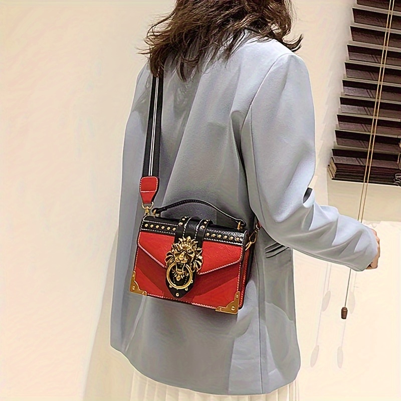 

Vintage-inspired Pu Leather Crossbody Bag, Women's Retro Handbag With Lion Head Detail, Versatile Shoulder Purse