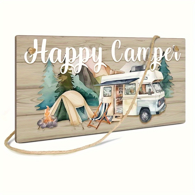 

1pc, Happy Camper Wooden Hanging Sign, Wall Art Decoration For Home Campsite Campground Man Cave, 7.8x 3.9 Inches Gifts