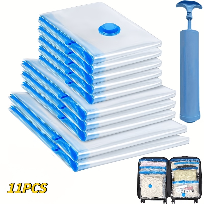 TEMU Juego de 11 bolsas de almacenamiento al vacío con compresor manual portátil - Grande, , Pequeño y Compresor Manual - Adecuado para ropa de cama,
