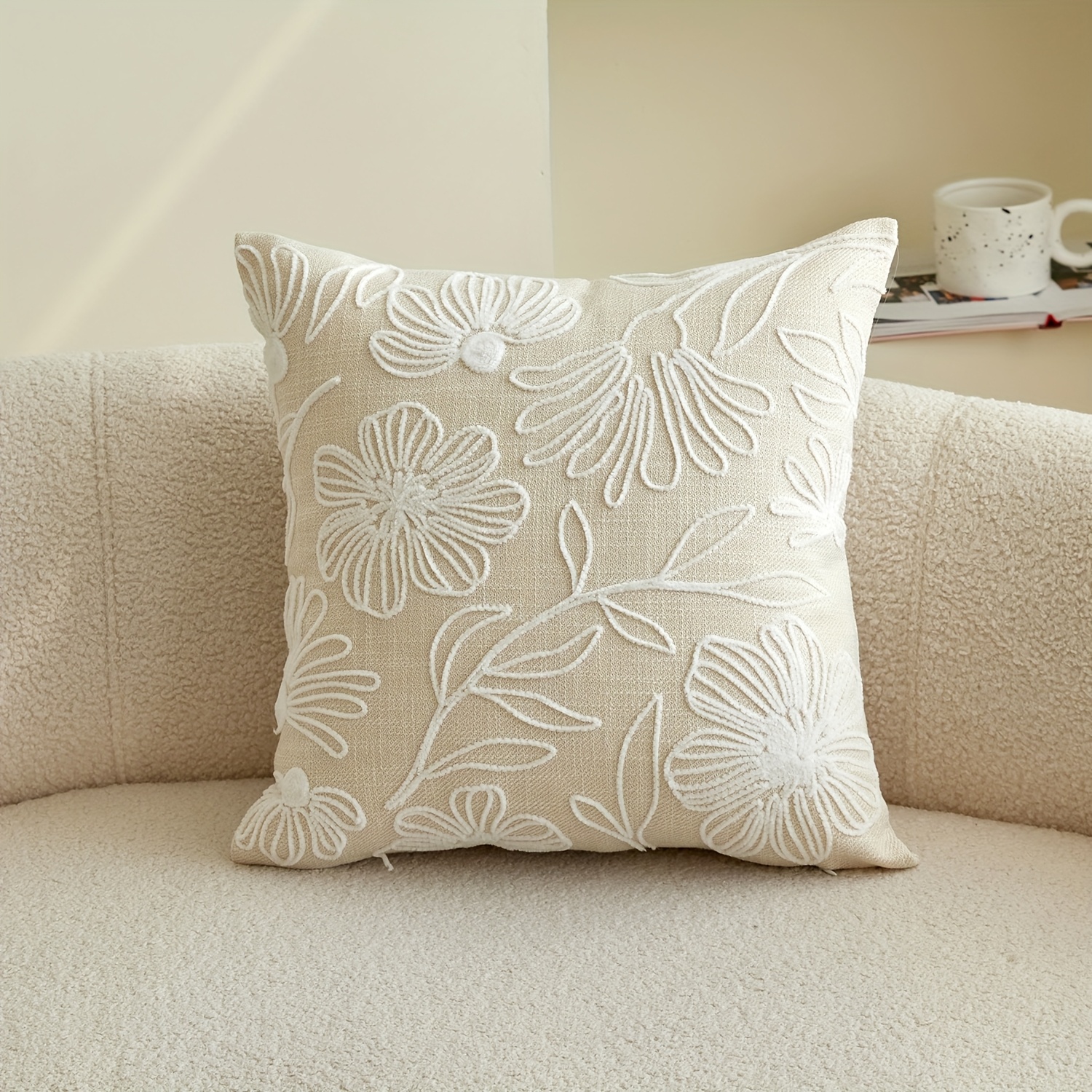 E-shop ., Kissenbezug, Kissenbezug mit Blumen- Blättermotiv, einseitige Stickerei, geeignet für Sofa, Wohnzimmer, Schlafzimmer, Heimdekoration, ohne