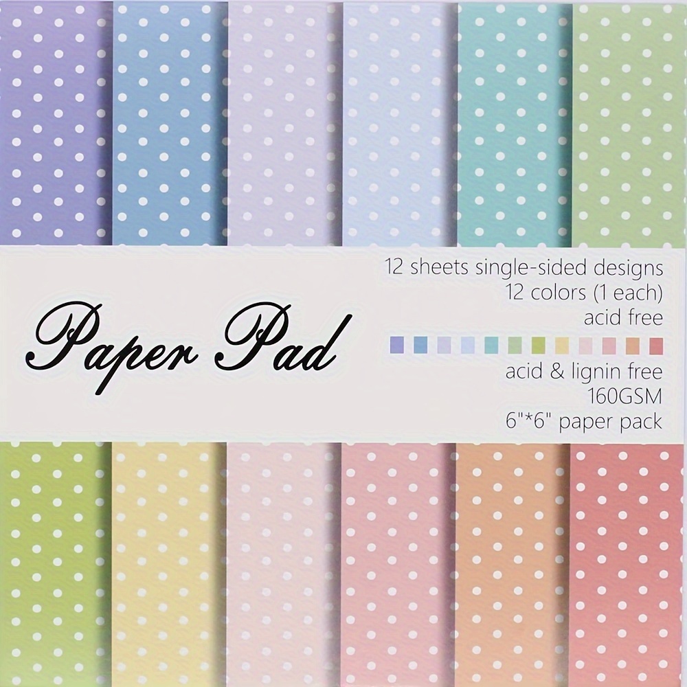 

12 Sheets Decorative Craft Paper 6x6 Inch, Single-sided Polka Dot Pattern Scrapbooking Paper Pack, Acid & Lignin Free, 160gsm Craft Paper For Diy Art Projects