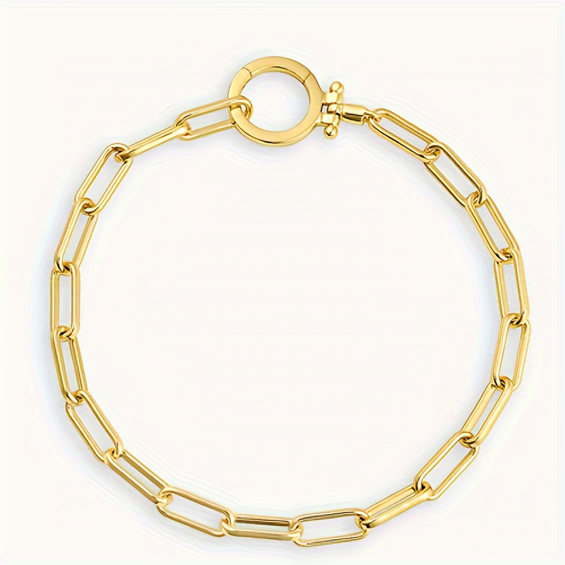 

Women's Link Bracelet, Paper Clip Chain, Signature Clasp, 18k Gold Plated