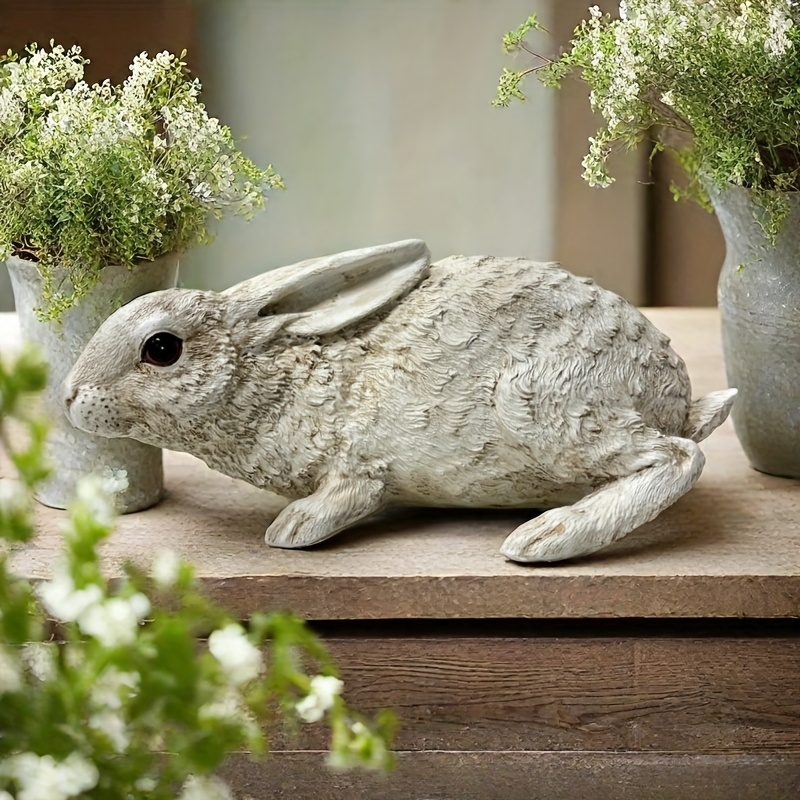 

23cm Vintage Country Garden Sleeping Rabbit, Hand-made Old Painted Resin Crafts, Villa Outdoor Rabbit Decoration, Easter Decorations, Father's Day And Day Gifts