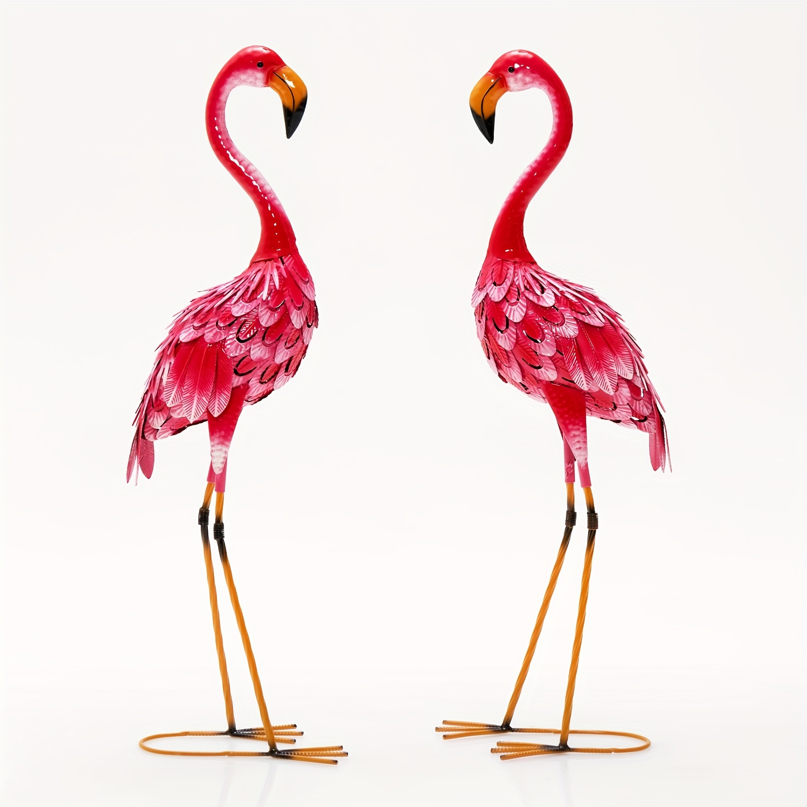 TEMU Costway 2-piece Pink Metal Flamingo Garden Statue Sculpture Set With U-shaped Stakes