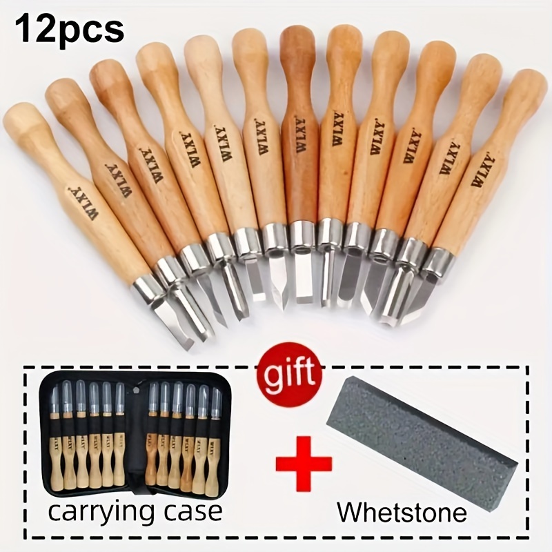 

12-piece Wood Carving Knife Set - Handcrafted Steel Tools For Rubber And Wood Carving With Whetstone And Carrying Case - Uncharged, Battery-free Manual Sculpting Knives For Art And Craft