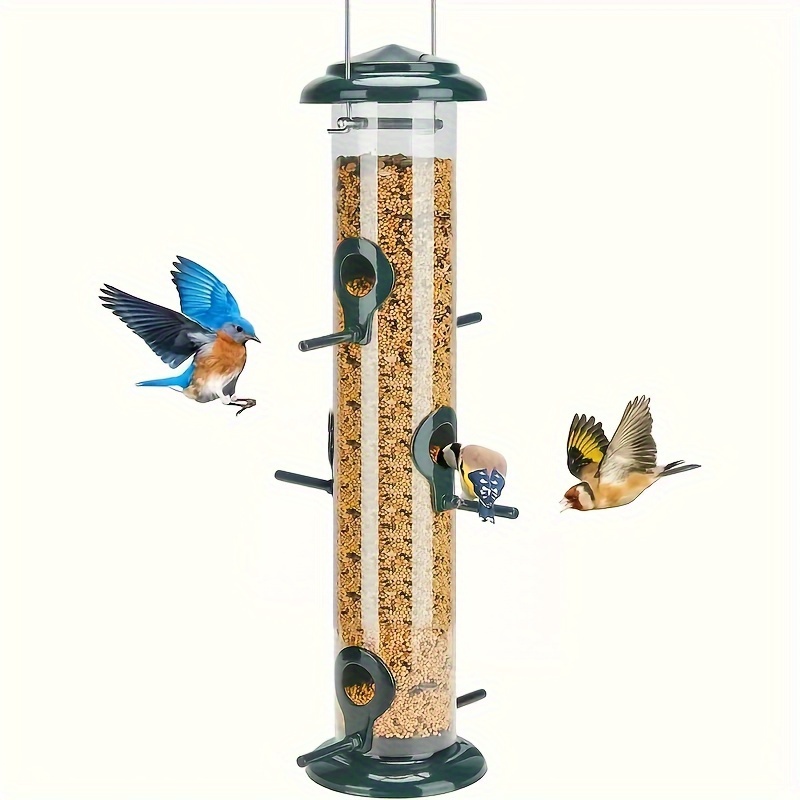 

1pc Metal Bird Feeders For Outdoor Hanging, Extra Thick Tube Bird Feeder With Steel Hanger & 6 Port, 15in, Chew-proof, Weather And Water Resistant
