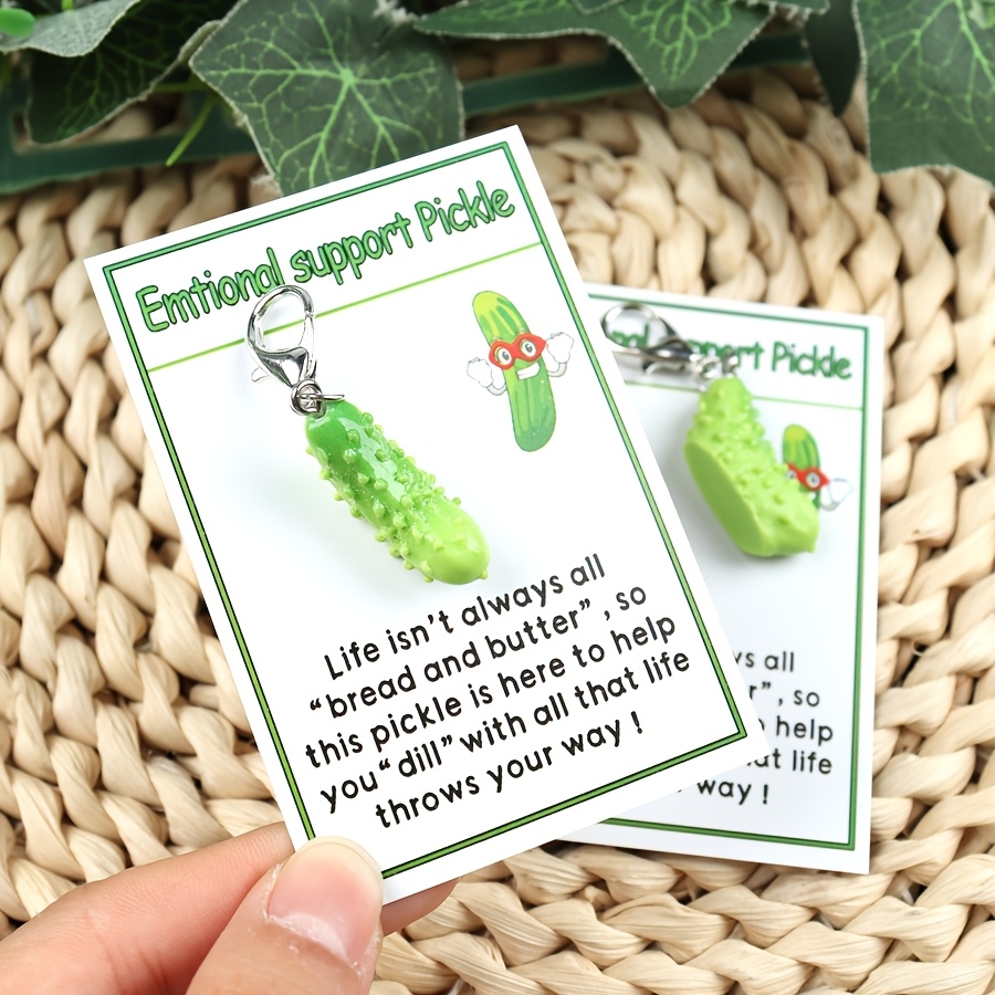 

Funky Emotional Support Pickle Keychain - Green Resin Cucumber Pocket Card, Birthdays, Bachelor Parties & More