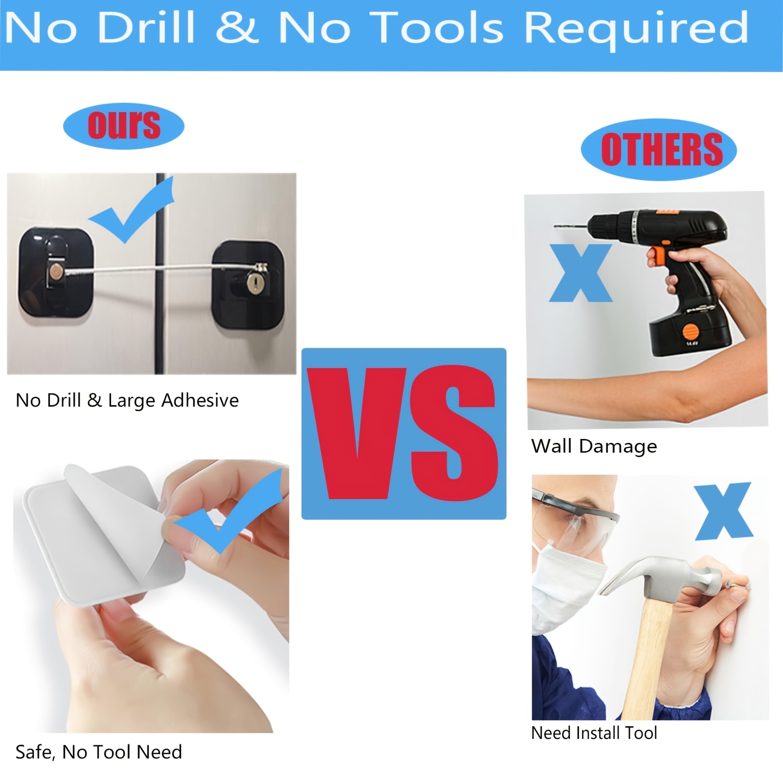 Heavy-Duty No-Drill Safety Lock for Refrigerators and Drawers