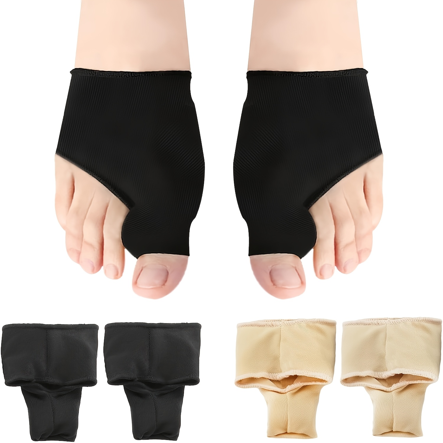 4pcs/ Big Toe Support Sleeve, Grip Insert And Gel Cushion Pad, Toe Separator Half Sock, Foot Care Tool Suitable For Men And Women For Day And , Elastic Sock Toe (beige And Black)