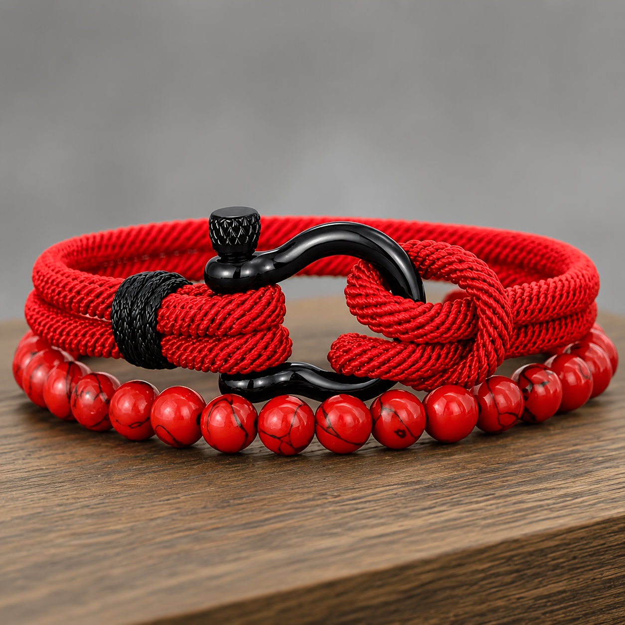 TEMU 2pcs Men's Bracelet Set, Nylon Rope And Natural Stone Beaded Bracelet Design, Casual Fashion Wristband, Suitable For Daily Wear At Parties