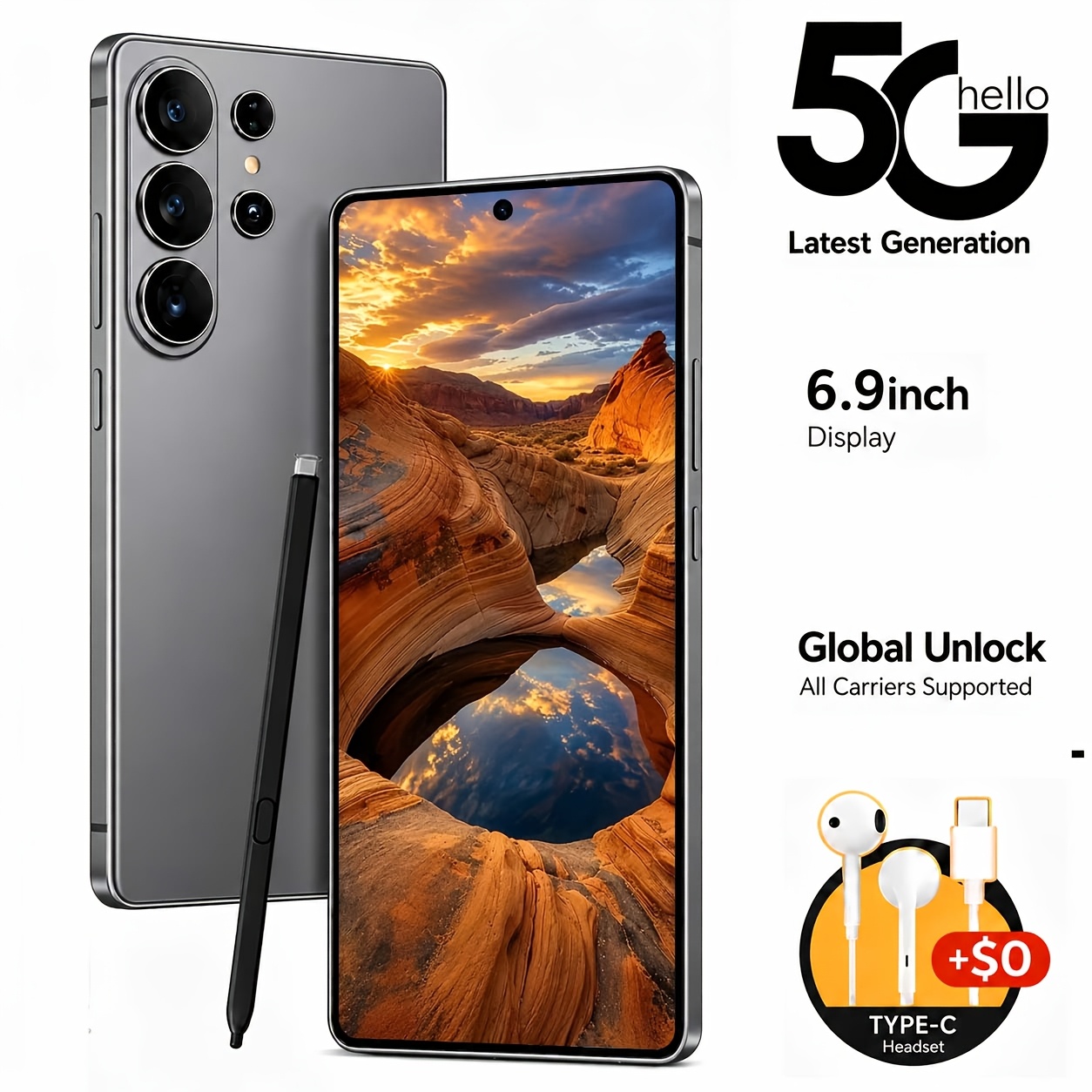 TEMU 26 Ultra Unlocked 2026 New 6.9 Inch Hd Display Mobile Phone, 5g Android Smartphone With Dual Hd Camera, Complete With Headset, Protective Cover,