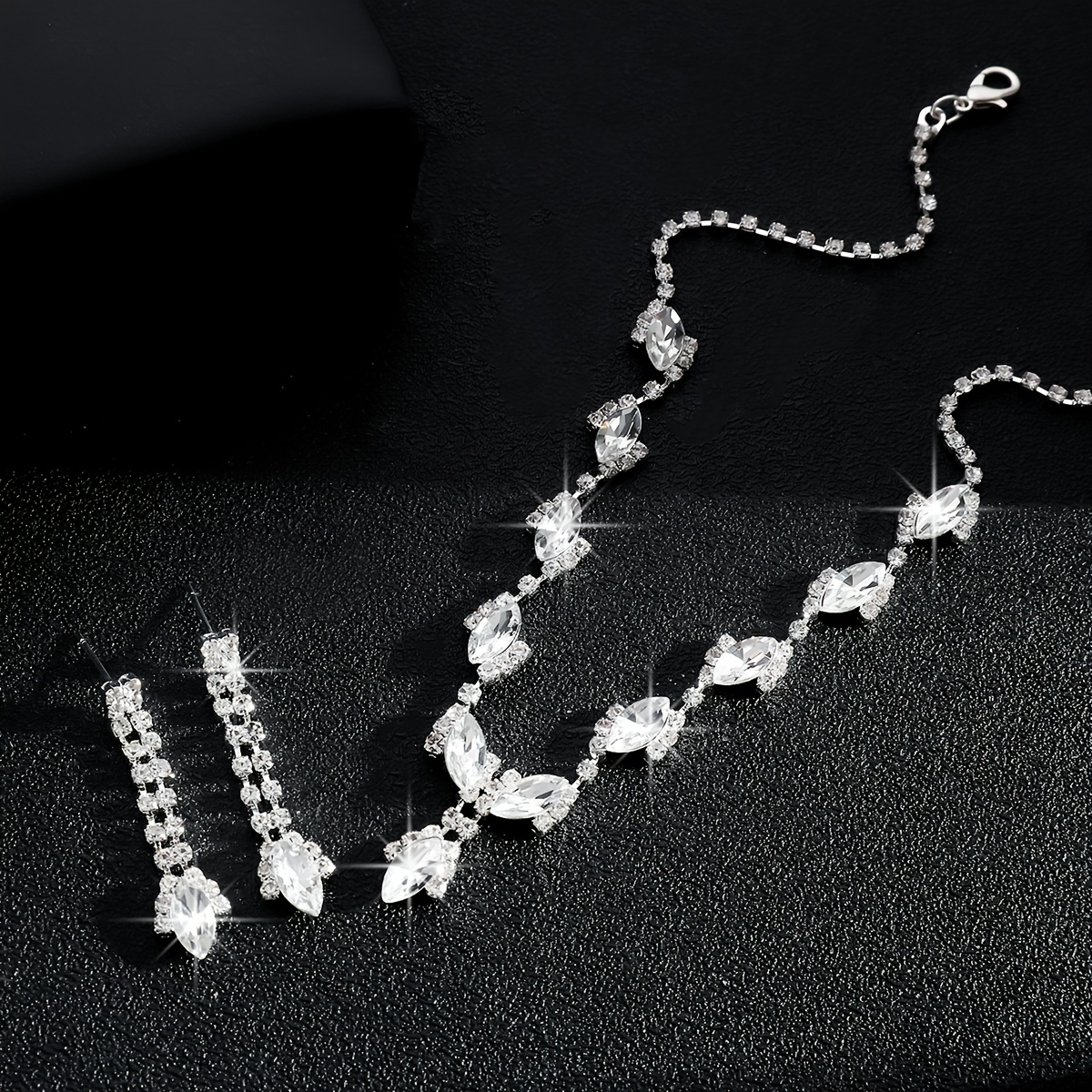 Crystal Teardrop Necklace & Earrings Set for Bridal Wedding