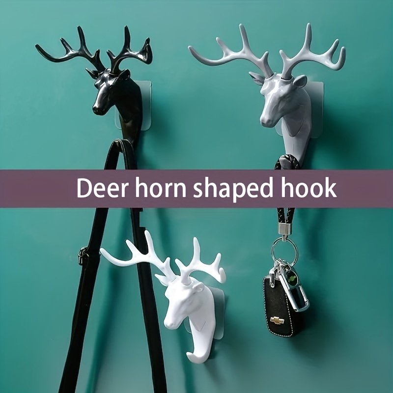 

1pc, Deer Horn Hook Home Decoration Sticky Hook Wall Mounted Shelf Wall Hanging Creative Wall Personalized Deer Head Wall Key Holder