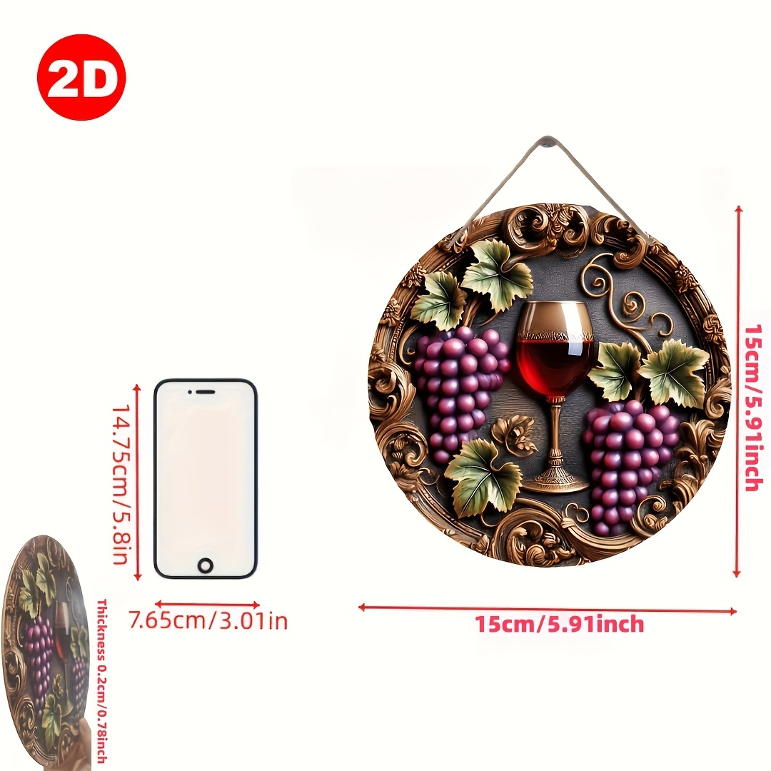 TEMU 2d Flat, Vintage Wine And Grape Wall Decor - 2d Flat Acrylic Hanging Sign With , & Green Leaves, Perfect For Indoor/outdoor Home, Garden, Porch,