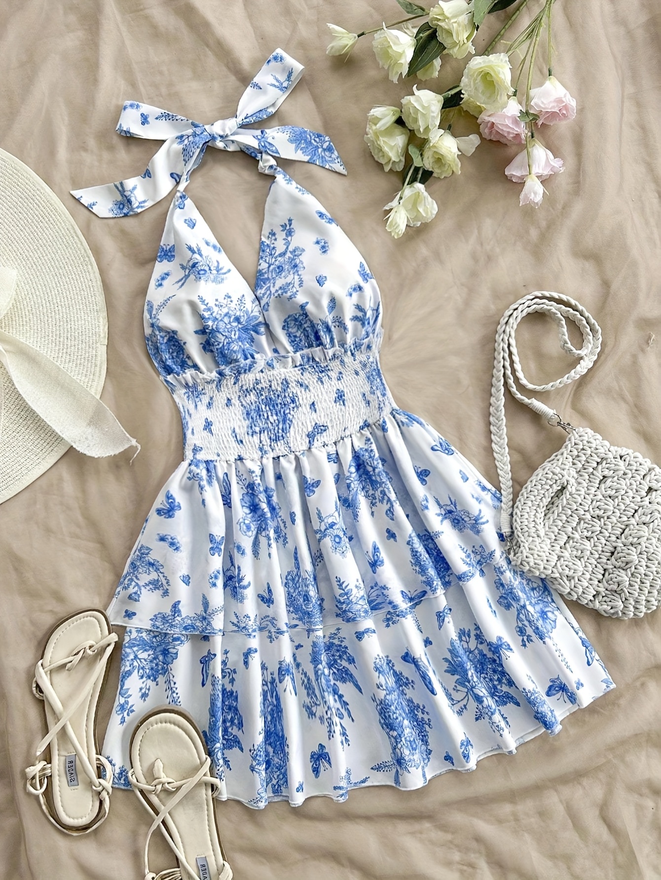 blue and white holiday dress Sky Meadow Adult Dress- Mom Match main image 0