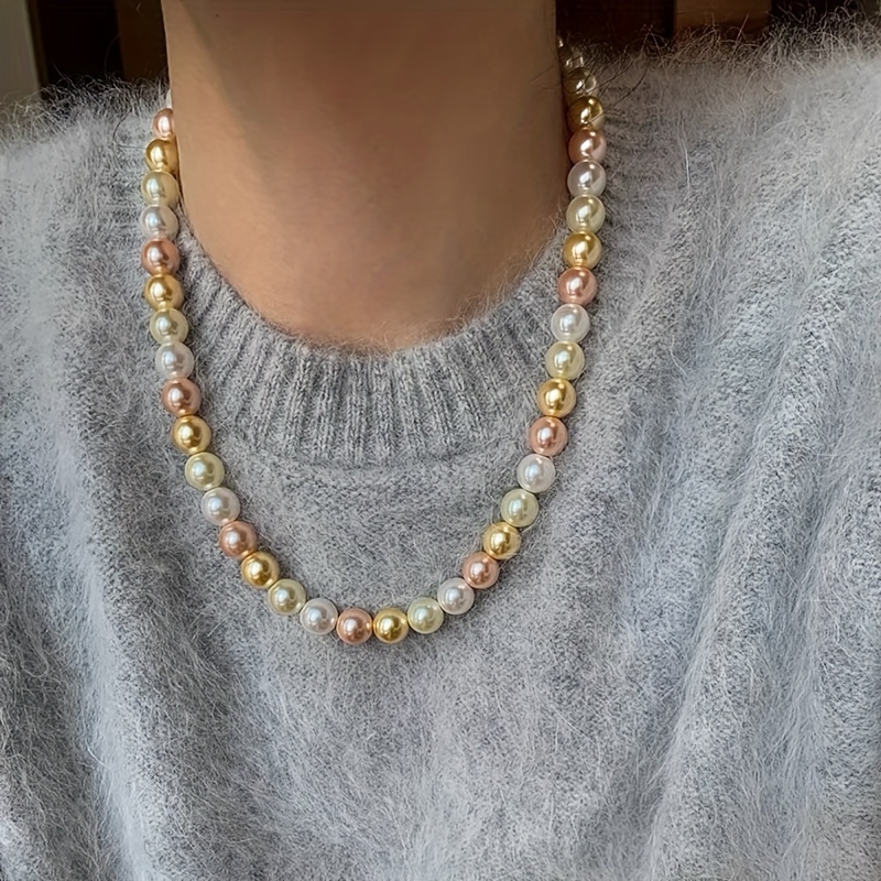 Image of A 10mm Cherry Pink Elegant Glass Necklace For Women, Mixed-color, Light Luxury, Niche, Collarbone Chain, Neck Chain For Weddings